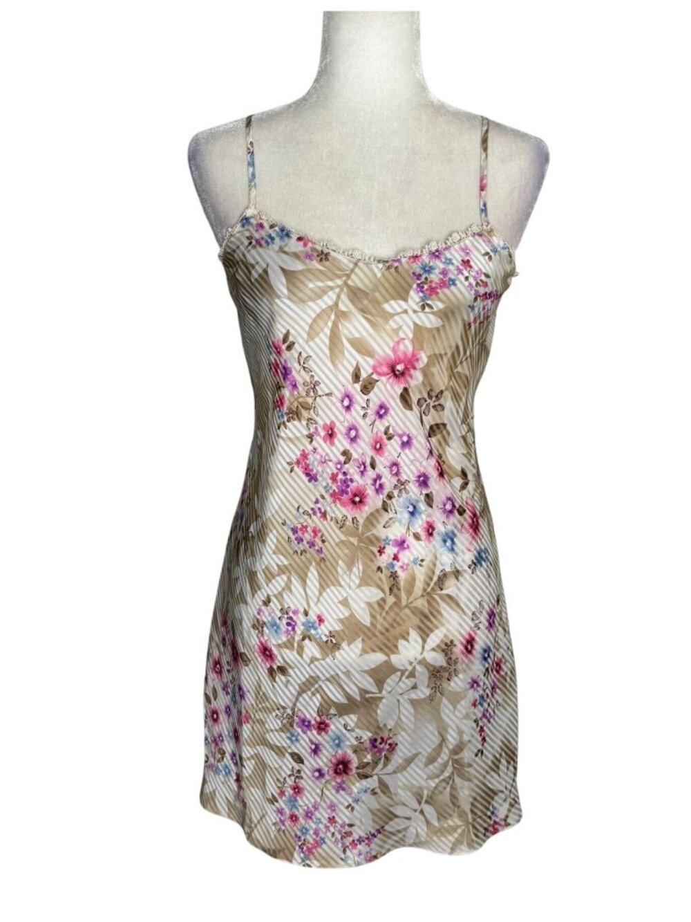 Morgan Taylor Intimates Chemise Nightgown Small Beige Floral Adjustable Straps